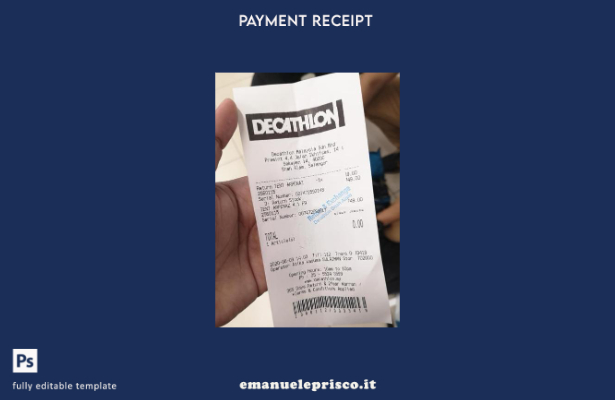 modello di ricevuta di pagamento del negozio Decathlon in stile verificato